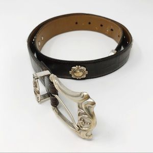Fossil Medium Leather Brown Silver Western Belt